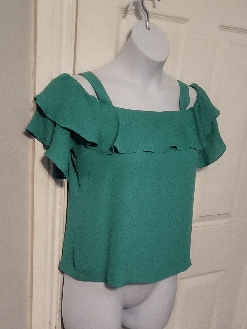J. Crew Bright Green Ruffle Cold-Shoulder Top - Picture 5 of 12